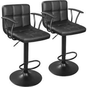 ERGOSEAT Bar Stools Set of 2, Armrest Adjustable Swivel Barstools with Back, Double Needle PU Leather Counter Height Chairs for Kitchen lsland (Black)