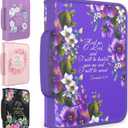 DEHITE Bible Cover Case for Women  Premium Fabric Bible Cases for Women - Carrying Bag for Woman  Pen Slots  Zippered Pocket  Christian Floral Accessories - Extra Large Holder (Purple XL)