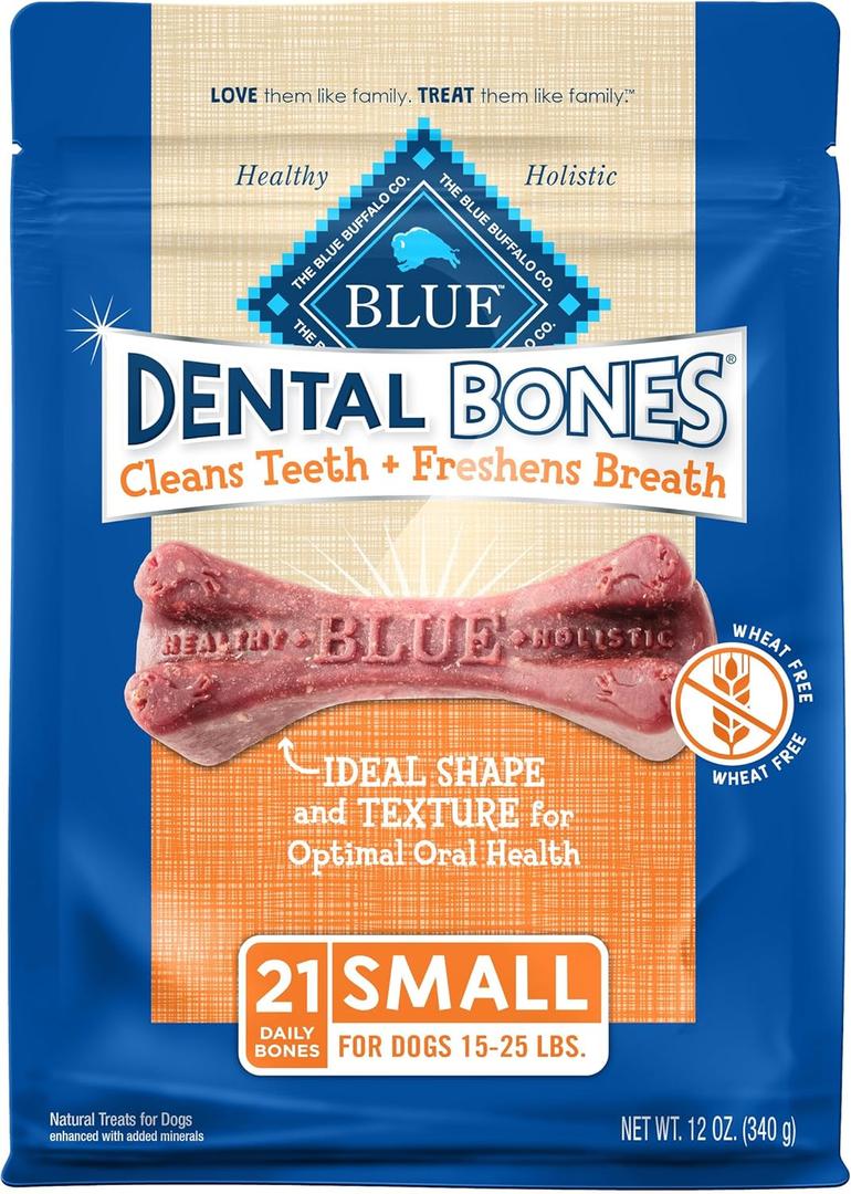 Blue Buffalo Dental Bones Small Natural Dental Chew Dog Treats Bag Value Pack (12 Ounces (Pack of 1)) Exp: 2026/08/24