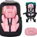 Infant Car Seat Insert with Extra Headrest for Preemie to Newborn, Thickened Baby Car Seat Head Support for Girls Boys, Adjustable Baby Car Seat Cushion with Filled Natural Spong (Pink)
