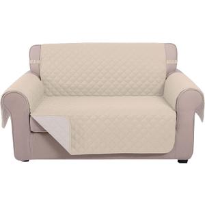 U-NICE HOME Loveseat Sofa Cover Reversible Couch Covers for 2 Cushion Couch for Dogs Furniture Protector Cover with Elastic Straps Water Resistant(Loveseat Small, Sand/Beige)