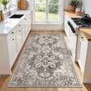 YOUFORTONG 3x6 Washable Kitchen Runner: Soft Hallway Runners Non-Slip Floor Mat with Rubber Backing for Bedroom Entryway Indoor Vintage Carpet Runner (Beige/Brown/Grey, 3x6)