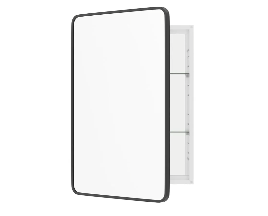 WallBeyond Bathroom Medicine Cabinet with Mirror, 24x36 Inch Black Recessed Aluminum Alloy Metal Framed Single Door Modern Cabinet