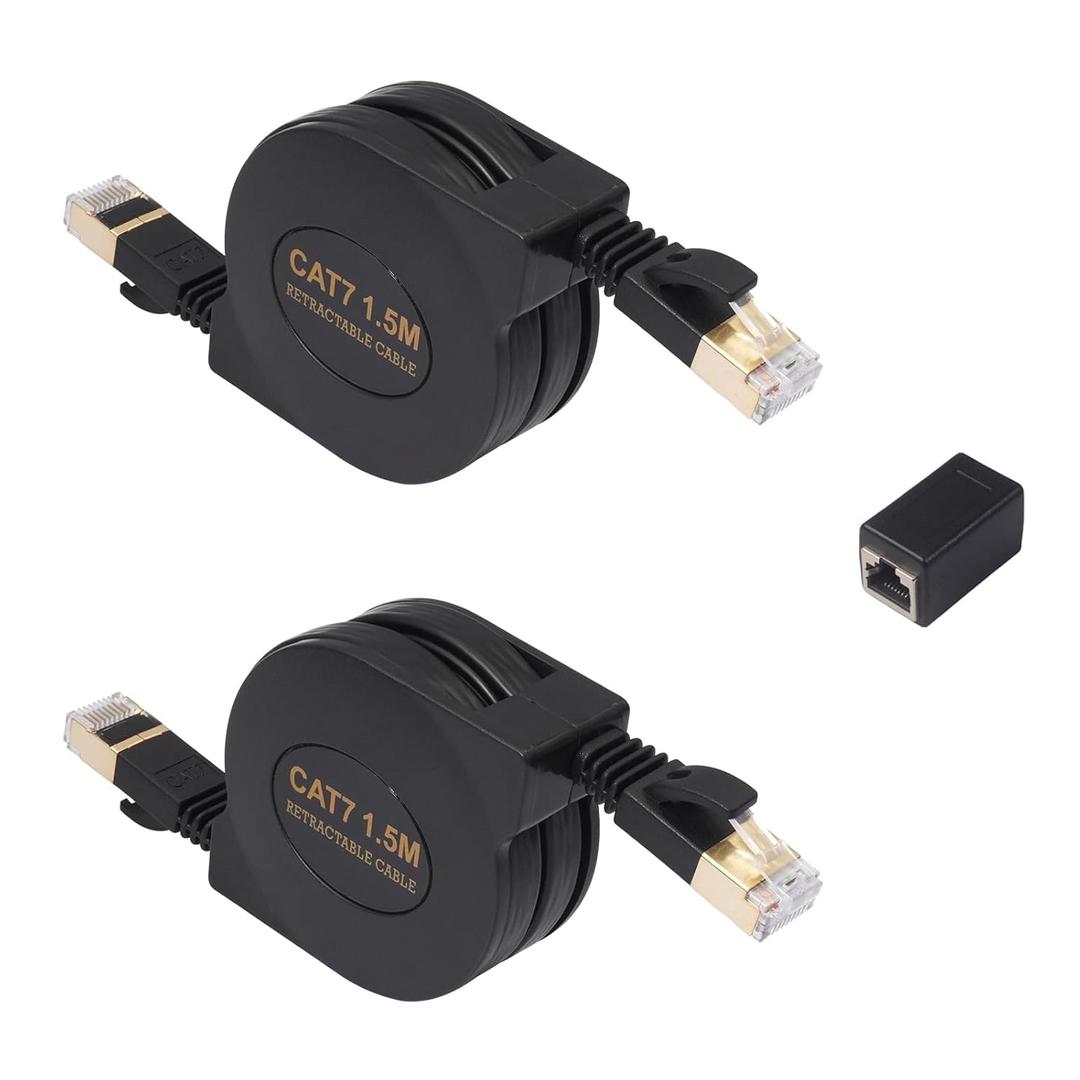 CAT7 Retractable Ethernet Cable, Retractable Flat 5FT RJ45 High-Speed LAN Internet Patch Cable, Easy to Carry for Laptop & Travel 2-Pack