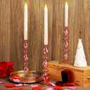 3 Pcs Valentine's Day Candlestick Holder Pink Heart Glass Taper Candle Holders Valentines Home Indoor Decor Table Centerpieces Dinner Party Valentines Galentine Wedding Home Decorations
