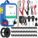 8-Mile Electric Fence for Preventing Animals Intruding, 12000V 2Joule Electric Fence Charger Kit for Livestock Control, 50 Insulator, Socket Tool, 250ft Aluminum Wire(Classic Ver.,Blue)