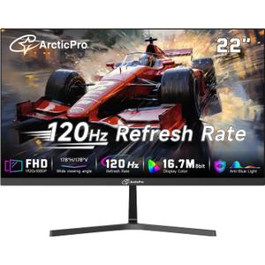 ArcticPro 22 inch 120Hz Monitor, Full HD (1920 x 1080p) Computer Monitor, 99% sRGB, 4000:1 Contrast, 3-Sided Frameless, Ultra Slim, VESA, LowBlue Mode, Tilt Adjust, HDMI *1, VGA*1