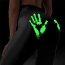 Women Leggings with Glow in The Dark Skeleton High Waisted Pants for Masquerade Party Night Runnin Disco Bar (Green, L)
