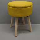 Poofzy Small Ottoman with Storage, Small Foot Stool Ottoman with Wood Legs, Sherpa Foot Rest for Couch, Living Room and Bedroom - Yellow