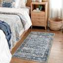 KUTA Vintage 2x3 Rugs for Entryway, Non-Slip Washable Kitchen Rugs & Indoor Door Mat with Floral Print, Blue Grey Beige Ultra Thin Soft Low-Pile Throw Rug for Front Door, Bedside, Small Spaces