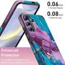 Goodon for Samsung Galaxy S24 Case Wallet - Flip Folio Leather Cover with Trendy Floral Design, 3 Card Slots & Kickstand Function, Protective Phone Case for Women and Girls - Teal Purple Marble