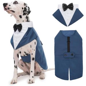 Kuoser Dog Tuxedo Dog Suit and Bandana Set, Dogs Tuxedo Wedding Party Suit, Doggy Prince Bow Tie Shirt Formal Pet Wedding Attire for Dogs Golden Retriever Samo Bulldogs, XXL