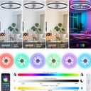 STERREN RGB Ceiling Fan with Light, 20'' Low Profile Ceiling Fans, Black Flush Mount LED Fan Light with Remote Control, Modern Bladeless Fandelier for Bedroom, Living Room, Kitchen