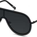 LYZOIT Rimless Oversized Square Sunglasses for Women Men Flat Top Shield Frameless Sun Glasses (Black | Polarized Lenses)