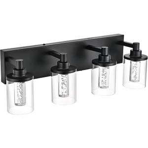 4-Light Bathroom Light Fixtures,Black Dimmable Integrated LED Bathroom Vanity Light Over Mirror,Modern Bedroom Wall Sconce with Crystal Bubble Glass for Living room?Built-In LED Bulbs Included?