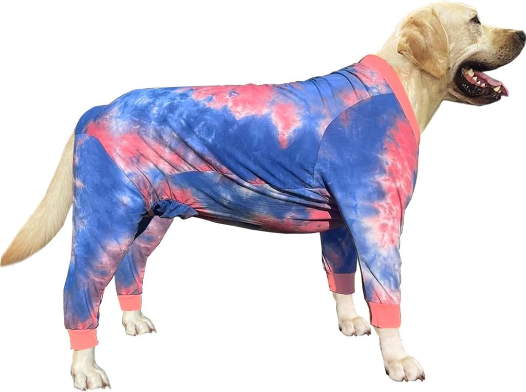 Dog Pajamas for Large Dogs Cotton Tie dye Dog Shirts Dog Onesie Jumpsuit Pet Sleeper Shirts Full Coverage Dog pjs (XL, Pink Blue)