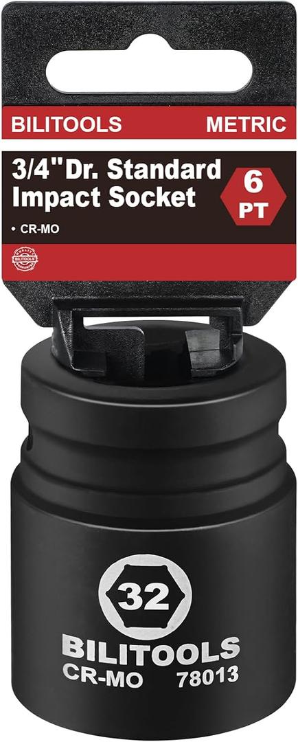 BILITOOLS 3/4" Drive Impact Socket 32mm, Metric, CR-MO Steel, 6 Pt. Impact Grade Heavy Duty Large Axle Nut Socket