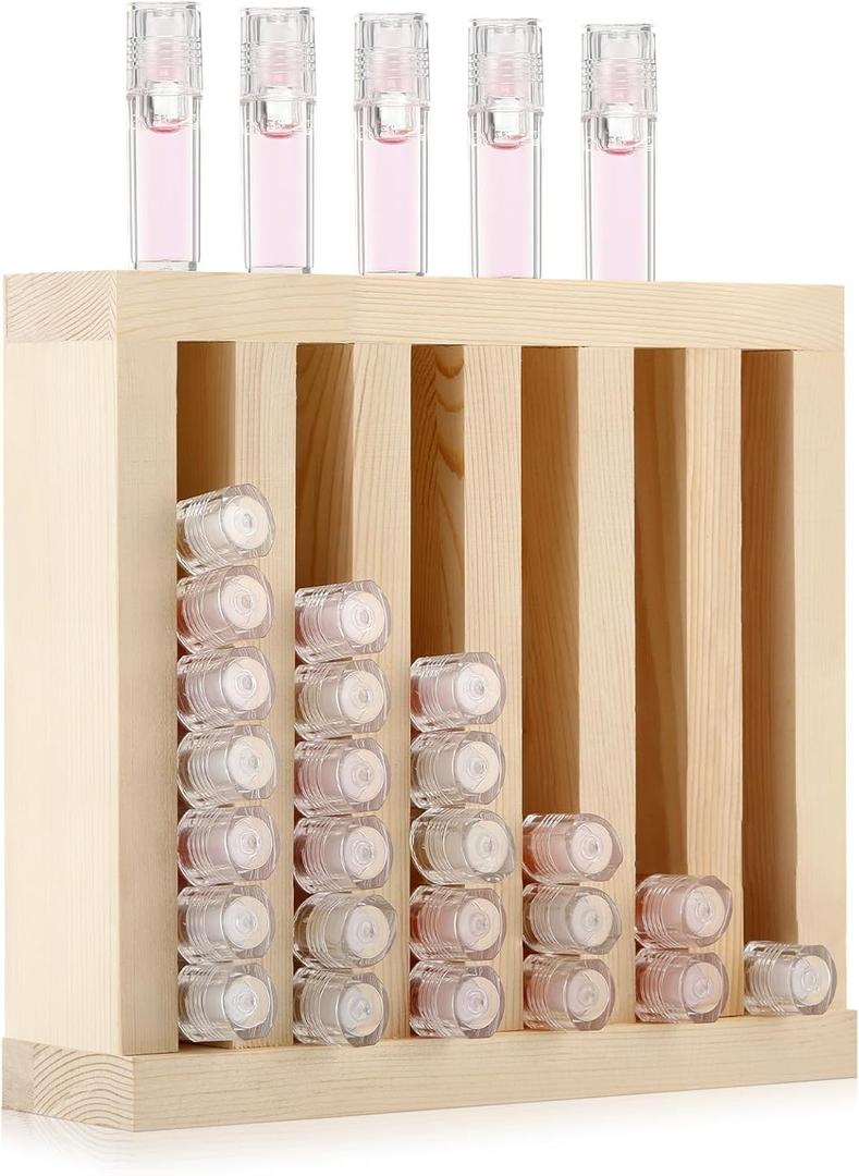 Wonderjune 1 Pcs 6 Slot Wooden Lipsticks Holder 0.7 Inch Lip Balm Tube Holder Lip Gloss Organizer Display Wood Lipsticks Tube Tower Organizer for Market Craft Booth Room Display (Wood Color)