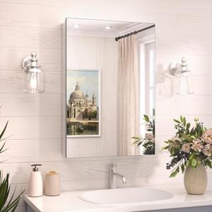 TokeShimi 16x24 Bathroom Medicine Cabinet with Mirror Tempered, Aluminum Silver Mirrored Medicine Cabinet Recessed or Surface Mount with Adjustable Storage Metal for Modern Farmhouse