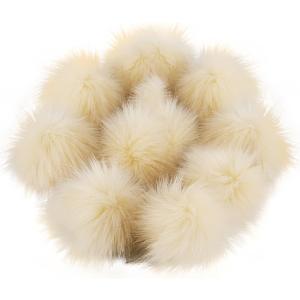 12 Pieces Faux Fur Pom Pom Balls Fur Fluffy Pompom Ball with Elastic Loop for Hats Shoes Scarves Gloves Scarves Bag Key Chain Charms Accessories (Cream)
