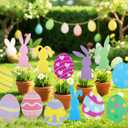 Fangoo 13 Pcs Easter Bunny Eggs Tree Ornaments Decorations with Stakes Cute Rabbit Eggs Picks Easter Tree Topper Spring Easter Party Garden Lawn Yard Sign Decoration Vase Decor