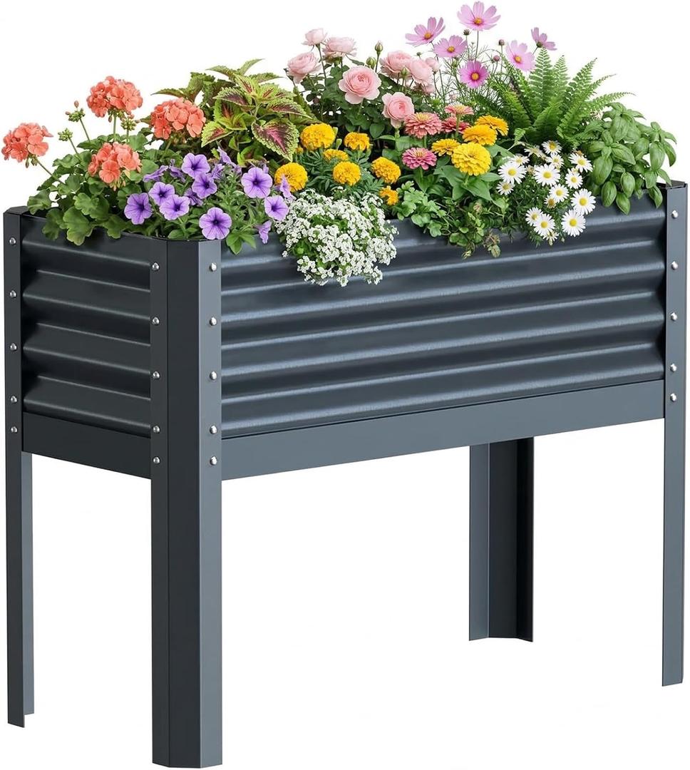 Galvanized Raised Garden Bed with Legs, 40x18x31.5inch Large Metal Elevated Planter Box for Outdoor, Patio, Balcony, Black