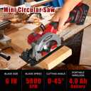 6" Cordless Circular Saw, 21V Compact Wireless Circular Saw, 4.0Ah Battery, 5800RPM, Max Cut 2-1/6" (90), 1-1/4" (45),w/40T & 60T Blades,Fast Charger (1Hr),Applicable to Wood,Aluminum & Plastic