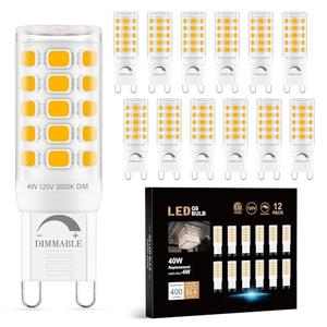 Sailstar G9 LED Bulb Dimmable 40W Equivalent, G9 Bulb 3000K Warm White, 400 Lumens, 360° Beam Angle, No Flicker, 120V, G9 Bi-pin Bulb Ceramic Base, 4W G9 Light Bulbs for Chandeliers, 12 Pack
