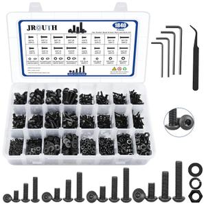 1840PCS Metric Screw Assortment Kit, M2 M3 M4 M5 Hex Button Head Cap Bolts and Nuts Kit, Grade 10.9 Alloy Steel Hex Socket Bolts Nuts Kit with Flat&Lock Washers&Hex Wrenches