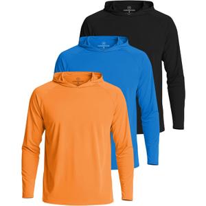 Real Essentials 3 Pack: Men's Long Sleeve Rash Guard Hoodie - SPF UV Sun Protection Workout Fishing Swim Shirts (Big & Tall) (X-Large)