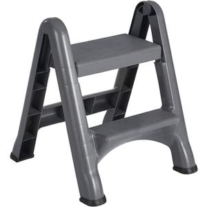 Rubbermaid Two-Step Folding Foot Stool 14-Inch High Gray 300-Pound Capacity Small Step Stool for Adults/Kids for Use in Library/Kitchen/Bathroom/Garage/Closet