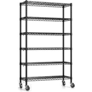75"H Metal Storage Shelf with Wheels, 6 Tiers, 2280LBS, Black, 75"H X36"W X14"D