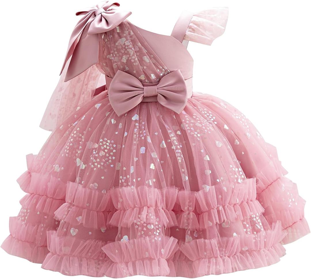 OBEEII Toddler Baby Girls Pageant Dress Sequins Heart Tulle Tutu Dress Flower Wedding Princess Birthday Party Prom Gown (4-5T, 110, Dusty Pink)
