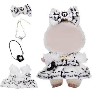 Clothes for labubu Doll(NO Doll),5-Piece Set,Outfits for labubu,17 cm Dolls Clothes and Accessories,Includes Dress,Clothes,Hair Bow,Necklace,Bag(White)