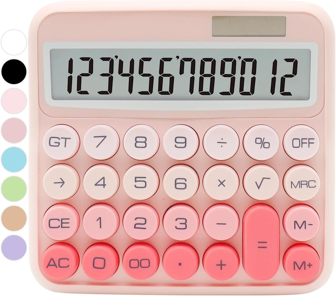 Gradient Pink Calculator, UPIHO Standard Calculator 12 Digit with Large LCD Display and Big Buttons, Pink Office Supplies for Women, Cute Desk Accessories for Office,School, Home, Business