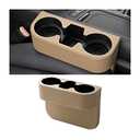AICEL Car Cup Holder with Phone Holder, Side Pocket Console Leather Cover, Auto Front Seat Gap Interior Drink Organizer, Multifunction Accessories Storage Coin Drinks Key Wallet Sunglasses (Beige)