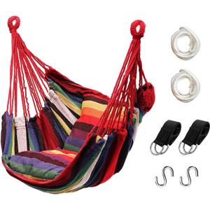 Hommtina Hammock Chair Hanging Rope Swing, Max 300 Lbs Hanging Chair with Pocket & Durability Perfect for Outdoor, Home, Bedroom, Patio, Yard (Pillows NOT Included,Colorful)