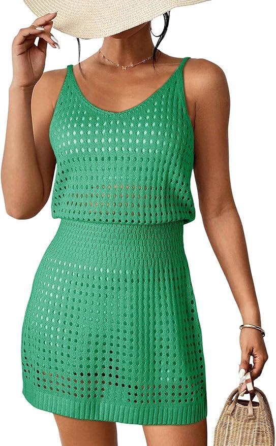 Dokotoo Summer Crochet Hollow Out Knit Beach Bathing Suit Swim Cover Ups Cruise Outfits Vacation Dresses for Women 2025 (Medium)