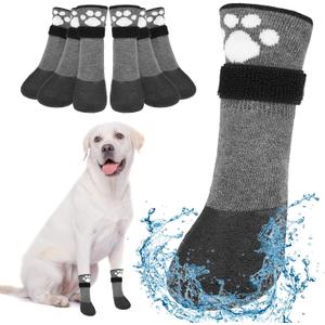 BEAUTYZOO 6 PCS Anti Slip Dog Boots & Paw Protectors to Prevent Licking on Hardwood Floors,Waterproof Dog Shoes for Small Medium Large Senior Dogs,Grip Socks for Winter Snow Booties Outdoor Walking, M