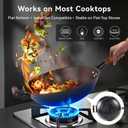 WANGYUANJI Cast Iron Wok Pan with Lid (12.6 Inch) - Handcrafted Flat Bottom Chinese Stir Fry Skillet for Induction, Electric & Gas - Walnut Wood Handle, No Coating