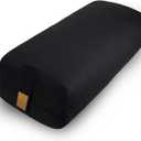 Yoga Bolster Pillow 26x10.5x5.5in Rectangular Meditation Cushion for Massage and Back Support, Breathable Cotton Fill, Zippered Organic Cotton Cover, Easy-Carry Handle, Machine Washable (Black)