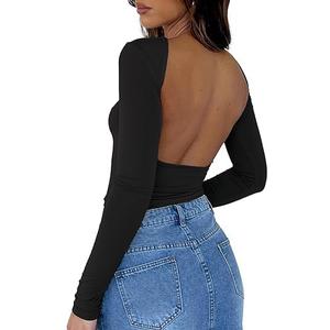 ForeFair Women Sexy Backless Short Sleeve Slim Fit Crewneck Summer Casual Y2K Crop Tee (Medium, A Black)