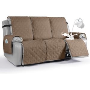 VANSOFY Waterproof Recliner Couch Covers, Sofa Covers 1-Piece Washable Reclining Sofa Cover Non-Slip Furniture Protector with Elastic Straps Pocket for Dogs, Pets(Light Brown,3 Seater)