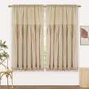 Likiyol Linen Curtains for Living Room 63 Inch Length Farmhouse Window Curtains for Bedroom with Ruffle Light Filtering Curtain Rustic Country Drapes Rod Pocket Window Treatments, Linen, 2 Panels