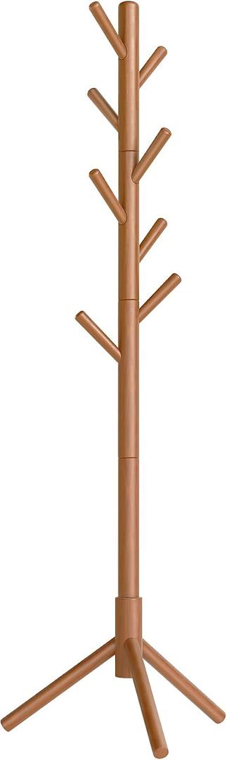 VASAGLE Solid Wood Coat Rack, Free Standing Tree-Shaped Coat Rack with 8 Hooks, 3 Height Options, for Clothes, Hats, Bags, Living Room, Bedroom, Home Office, Caramel Brown URCR04WN