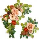 Wedding Decor (Pack of 2) Welcome Sign Flower Backdrop Garland for Ceremony Reception Wall Easel Home Decoration Entryway Faux Outdoor Board Head Table Decor (Orange & Terracotta)