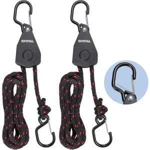 2PCS Kayak Rope Tie Down Ratchet Straps 3/8" 12' Bow and Stern Tie Down Kayak with Safety S Hook Heavy Duty Ratchet Rope Kayaks and Canoe Accessories Black