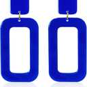 YUNXI 70s Vintage Minimalist Multicolor Acrylic Geometric Square Hollow Drop Dangle Neon Earrings Retro 80s Party Costume Accessory Jewelry for Women With Box (Royal Blue)