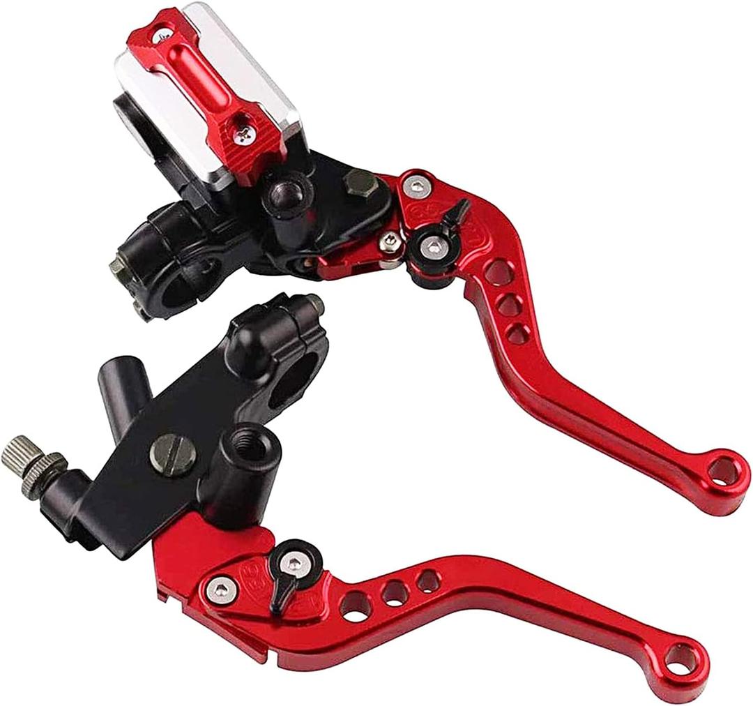 PACEWALKER Universal Motorcycle 7/8" 22mm Handlebar Brake Master Cylinder Clutch Lever CNC Left & Right Set for Honda Kawasaki Suzuki Yamaha Red
