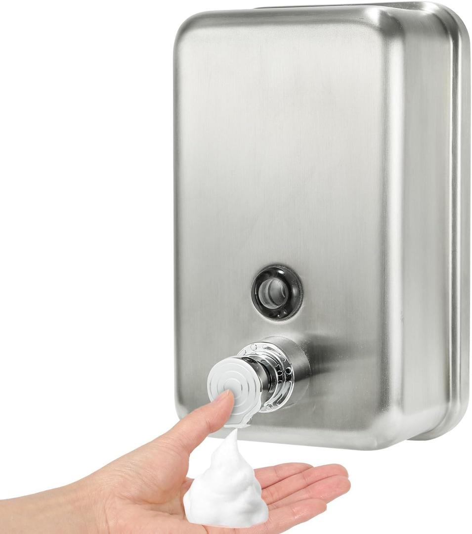 Stainless Steel Foam Hand Soap Dispenser, 1100ml / 37oz Wall Mount Foaming Soap Dispenser with Improved Premium Non-Leak Pump and Corrosion-Proof Liner for Commercial and Residential Use